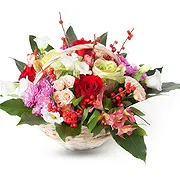 Santa Cruz Online blomsterbutikk - Kurv med blandede blomster i rødt, hvitt og p Bukett