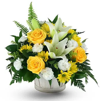 Ayer Puteh blomster- Begravelsesarrangement af gule roser og hvid Blomst Levering
