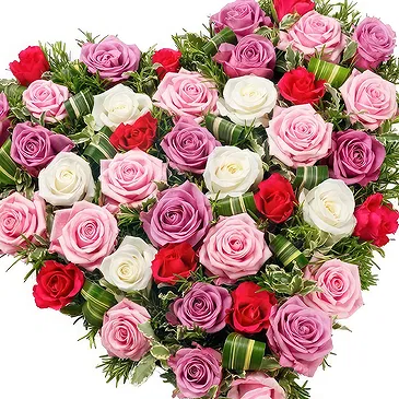 Moko / Tanki Flip flowers  -  Funeral heart of mixed roses Flower Bouquet/Arrangement