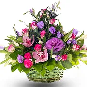 Marokko online bloemist - Mandje met paarse en roze bloemen Boeket