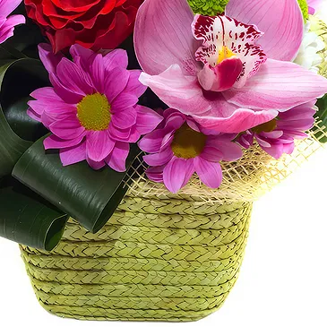 Oman flowers  -  Basket of red roses and purple flowers Flower Bouquet/Arrangement