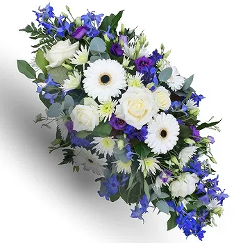 Ayer Puteh blomster- Begravelsesarrangement af hvide og blå blomst Blomst Levering