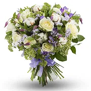 Marielund Online blomsterbutikk - Begravelsesbukett med hvite roser og lilla fl Bukett