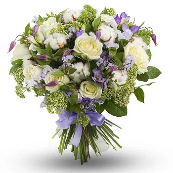 Ayer Puteh blomster- Begravelsesbuket med hvide roser og lilla flo Blomst Levering