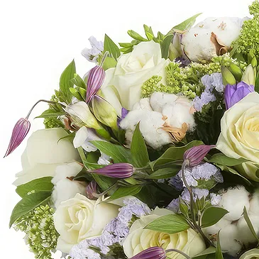 Anse-la-Raye blomster- Begravelsesbukett med hvite roser og lilla fl Blomsterarrangementer bukett