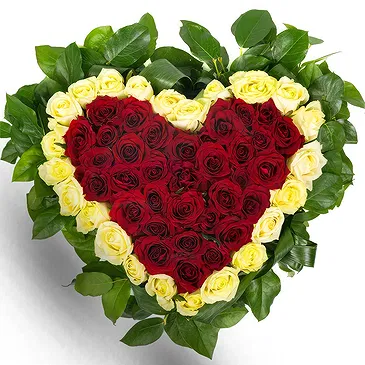 Oman flowers  -  Heart of Red and white Roses Flower Bouquet/Arrangement