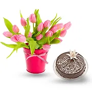 Borg i Grimsnesi Floristeria online - Ramo de tulipanes rosas con tarta de chocolat Ramo de flores
