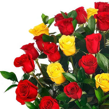Oman flowers  -  Basket of 50 mixed Yellow and Red Roses Flower Bouquet/Arrangement