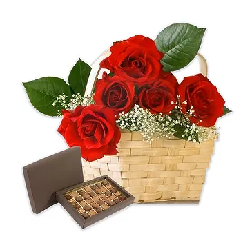 fleuriste fleurs de Kalabari- panier de 5 roses rouges avec chocolats Bouquet/Arrangement floral