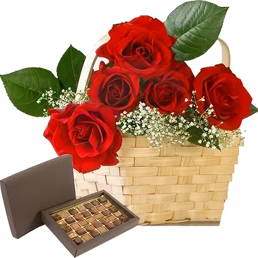 fleuriste fleurs de Kalabari- panier de 5 roses rouges avec chocolats Bouquet/Arrangement floral