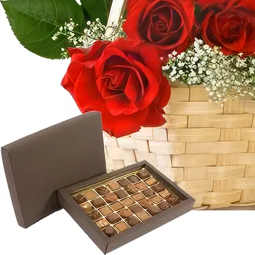 fleuriste fleurs de Kalabari- panier de 5 roses rouges avec chocolats Bouquet/Arrangement floral