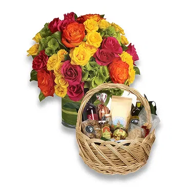 Tarut Blumen Florist- gemischte Rosen mit Geschenkkorb Bouquet/Blumenschmuck