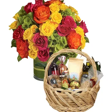 Tarut Blumen Florist- gemischte Rosen mit Geschenkkorb Bouquet/Blumenschmuck