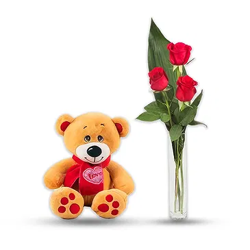 flores Potrero Sucio floristeria -  3 rosas rojas + osito de peluche Ramo de flores/arreglo floral