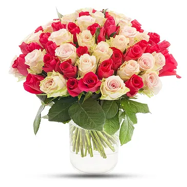 Oman flowers  -  Bouquet of 50 mixed Pink and Red Roses Flower Bouquet/Arrangement