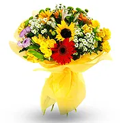比尔古 网上花店 - 一束向日葵和红色和橙色的花 花束