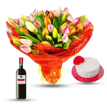 Real Springs flowers  -  Bouquet of mix tulips with red wine and roman Flower Bouquet/Arrangement
