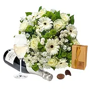 Karibib online Florist - White bouquet with chocolates and sparkling w Bouquet