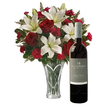 Nabij Vetter Blumen Florist- Weißer und roter Strauß mit Rotwein Bouquet/Blumenschmuck