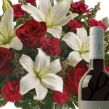Nabij Vetter Blumen Florist- Weißer und roter Strauß mit Rotwein Bouquet/Blumenschmuck
