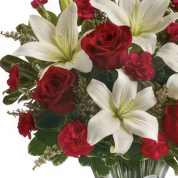 Nabij Vetter Blumen Florist- Weißer und roter Strauß mit Rotwein Bouquet/Blumenschmuck