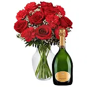 Nicosia Online Blumenhändler - Roter Blumenstrauß mit Sekt Blumenstrauß