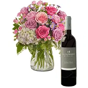 Tarut Online Blumenhändler - Rosa Blumenstrauß mit Rotwein Blumenstrauß