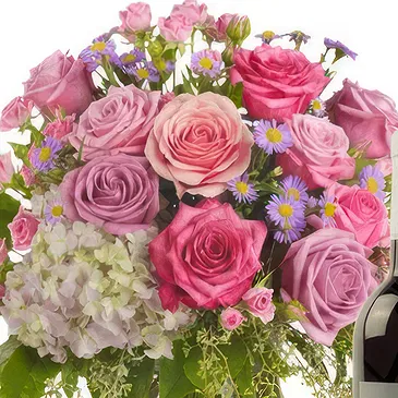 Tveita blomster- Rosa bukett med rødvin Blomsterarrangementer bukett