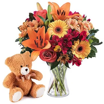 Ain Bin Fuhaid blomster- Orange buket med bamse Blomst buket/Arrangement