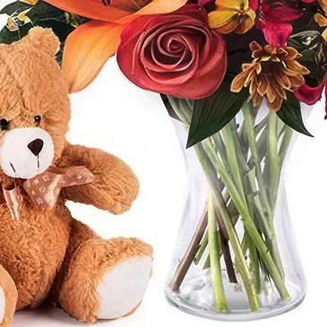 Ain Bin Fuhaid blomster- Orange buket med bamse Blomst buket/Arrangement