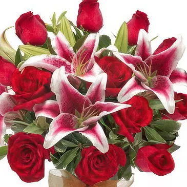 Elat flowers  -  Bouquet of red roses and pink lilies with swe Flower Bouquet/Arrangement