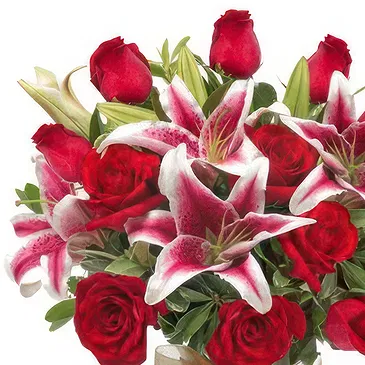 Elat flowers  -  Bouquet of red roses and pink lilies with swe Flower Bouquet/Arrangement