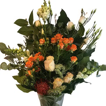 Aalst bloemen bloemist- Crèmewitte en levendige oranje bloemen Boeket/bloemstuk
