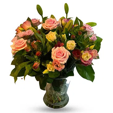 fleuriste fleurs de Jette- Arrangement vibrant de fleurs roses Bouquet/Arrangement floral