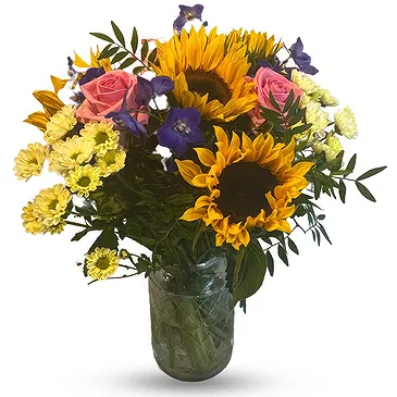 fleuriste fleurs de Jette- Tournesols lumineux avec des roses romantique Bouquet/Arrangement floral