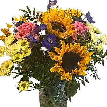 fleuriste fleurs de Jette- Tournesols lumineux avec des roses romantique Bouquet/Arrangement floral