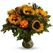 België online bloemist - Zonnebloemen en oranje rozen zijn een genot Boeket