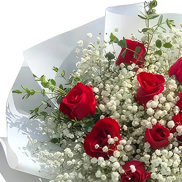 China flowers  -  Elegant Red Roses with White Baby's Breath Flower Bouquet/Arrangement