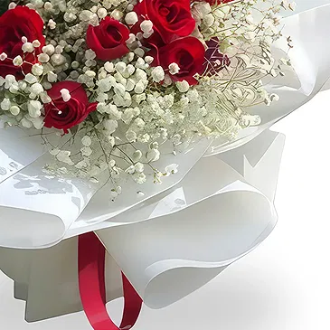 China flowers  -  Elegant Red Roses with White Baby's Breath Flower Bouquet/Arrangement