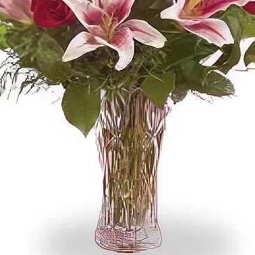 China flowers  -  Glass Vase with Red Roses and Pink Casablanca Flower Bouquet/Arrangement