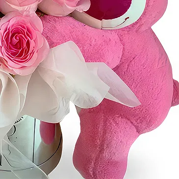China flowers  -  Pink Roses Box with Adorable Pink Bear Flower Bouquet/Arrangement