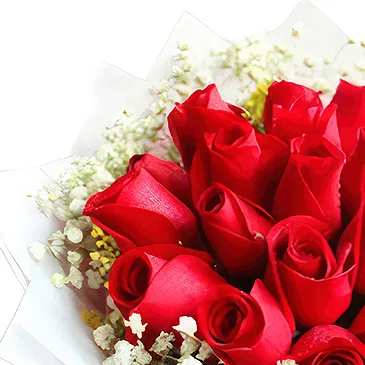 Qingdao flowers  -  Romantic  Red Roses with Baby's Breath & Pape Flower Bouquet/Arrangement
