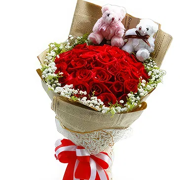 China flowers  -  Hand-Tied 24 Red Roses with Baby's Breath & T Flower Bouquet/Arrangement
