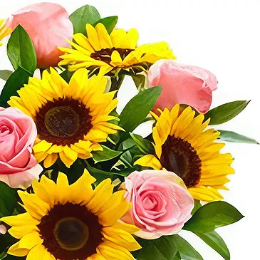 Huaibei bloemen bloemist- Levendig zonnebloem- en roze rozenboeket in V Boeket/bloemstuk