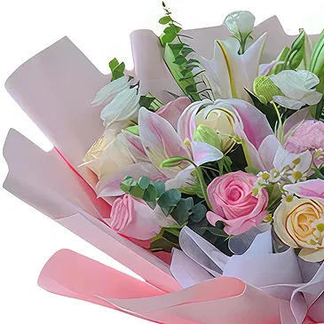 China flowers  -  Champagne Roses & Pink Lilies Hand Bouquet wi Flower Bouquet/Arrangement
