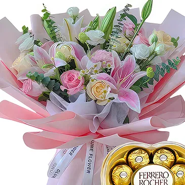 China flowers  -  Champagne Roses & Pink Lilies Hand Bouquet wi Flower Bouquet/Arrangement