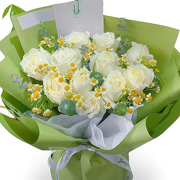 China flowers  -  Classic White Roses and Chamomile Mixed Bouqu Flower Bouquet/Arrangement