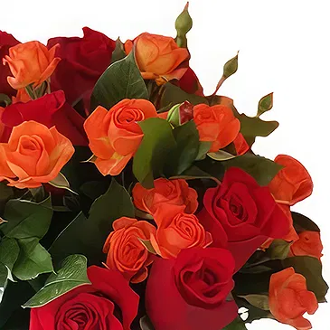 China flowers  -  Red and Orange Roses Bouquet in Glass Vase Flower Bouquet/Arrangement