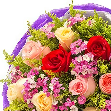 China flowers  -  Vibrant Red, Pink, and Champagne Roses Flower Bouquet/Arrangement