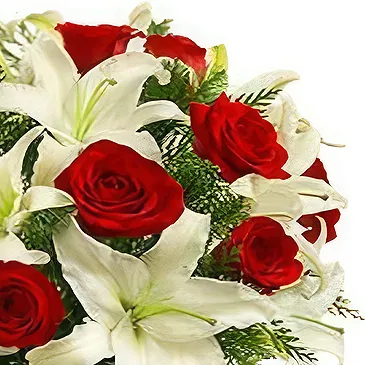 China flowers  -  Red Roses & 4 White Lilies Vase Arrangement w Flower Bouquet/Arrangement